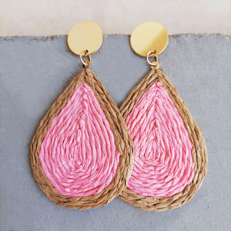 Wholesale 2 pairs/ pack woven rattan earrings drop-shaped earrings