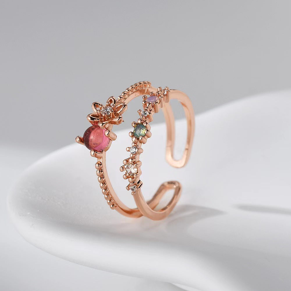 Wholesale Diamond Double Line Moonstone Flower Rings ACC-RS-YXY016