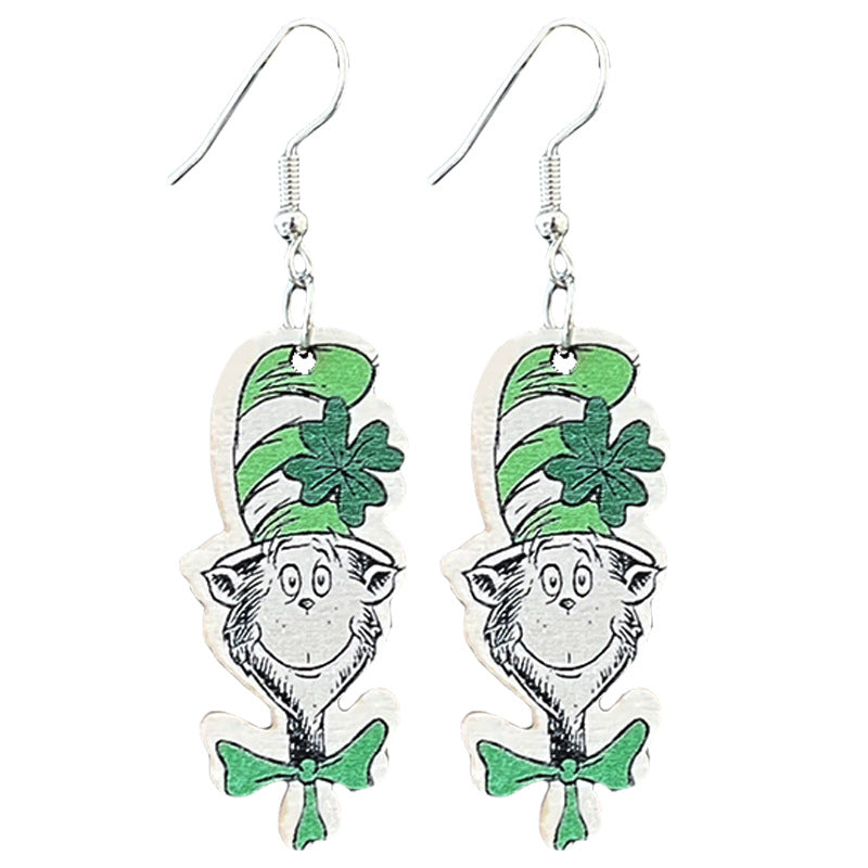 Wholesale 2 pairs/pack Wooden St.  Patrick' s Day text earrings