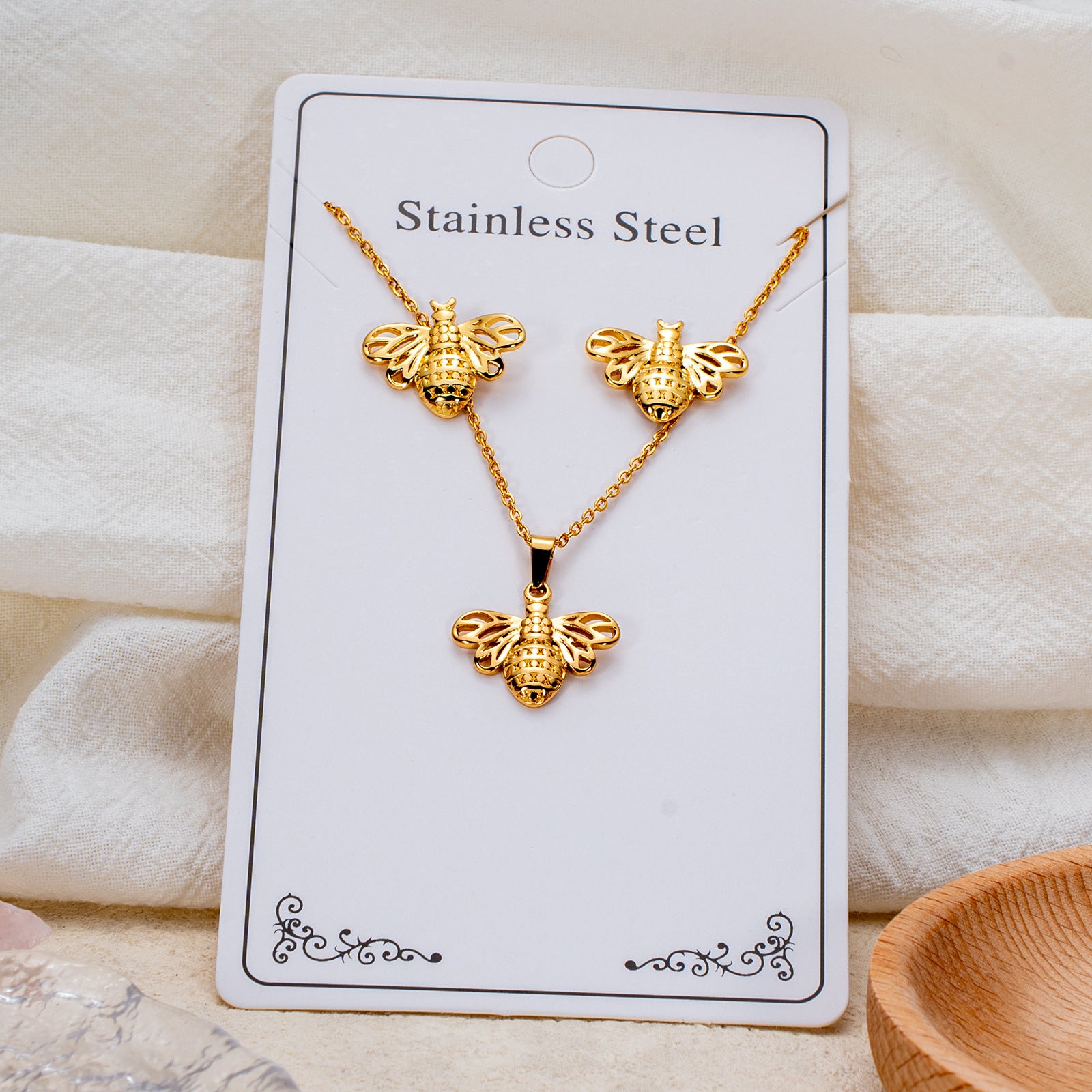 Wholesale Stainless Steel Electroplated Earring and Necklace Set - Trendy Office Lady Style,  Fashion Accessory Boutique Resale
