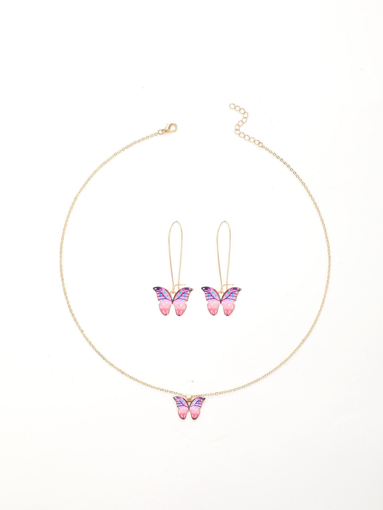 Wholesale Summer Beach Style Colorful Butterfly Zinc Alloy Earrings Necklace Set ACC-NE-YTian001