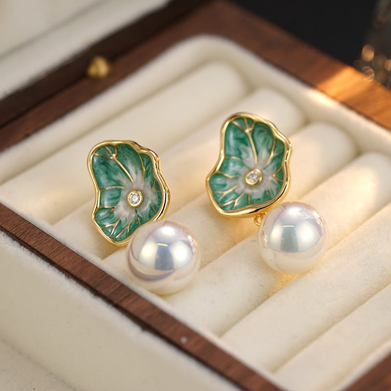 Wholesale Oil Painting Lotus Leaf  Earrings Color Earrings