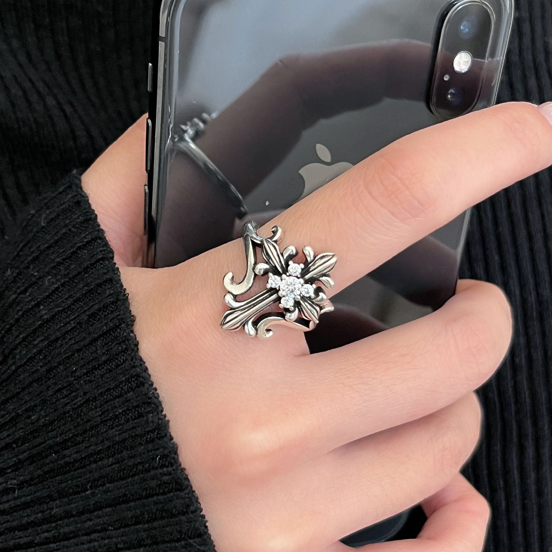 Wholesale Vintage Copper Cross Star Adjustable Ring for Women Fashion Jewelry Accessory