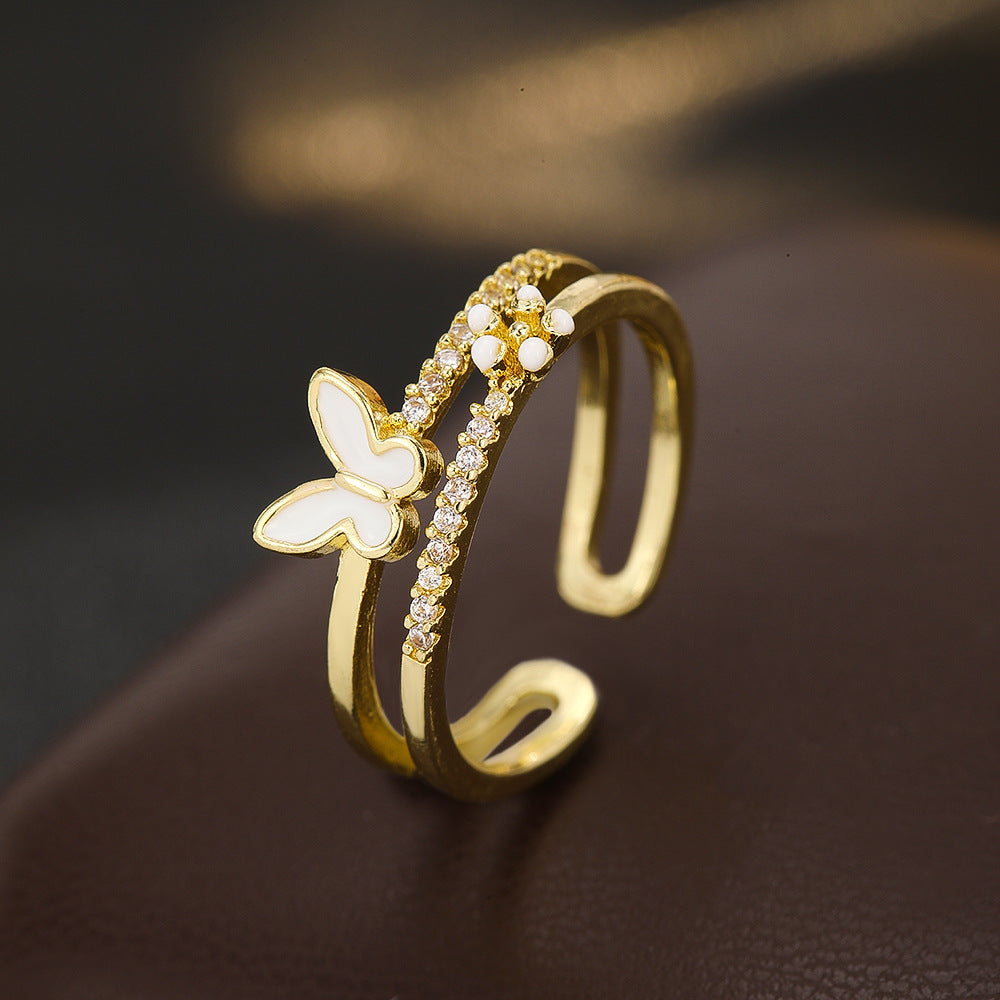 Wholesale Trendy Pearl Design Open Stacking Ring Copper Zircon Electroplated Jewelry For Women Everyday Chic Accessory