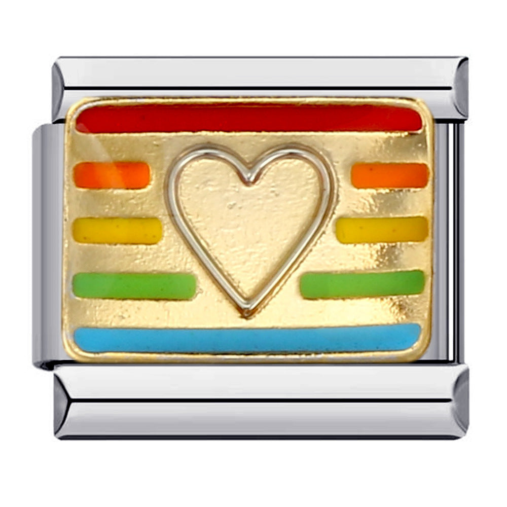 Wholesale Italian Charm Bracelet 9mm DIY Splicing Removable Rainbow Heart Stainless Steel Composable Bracelet