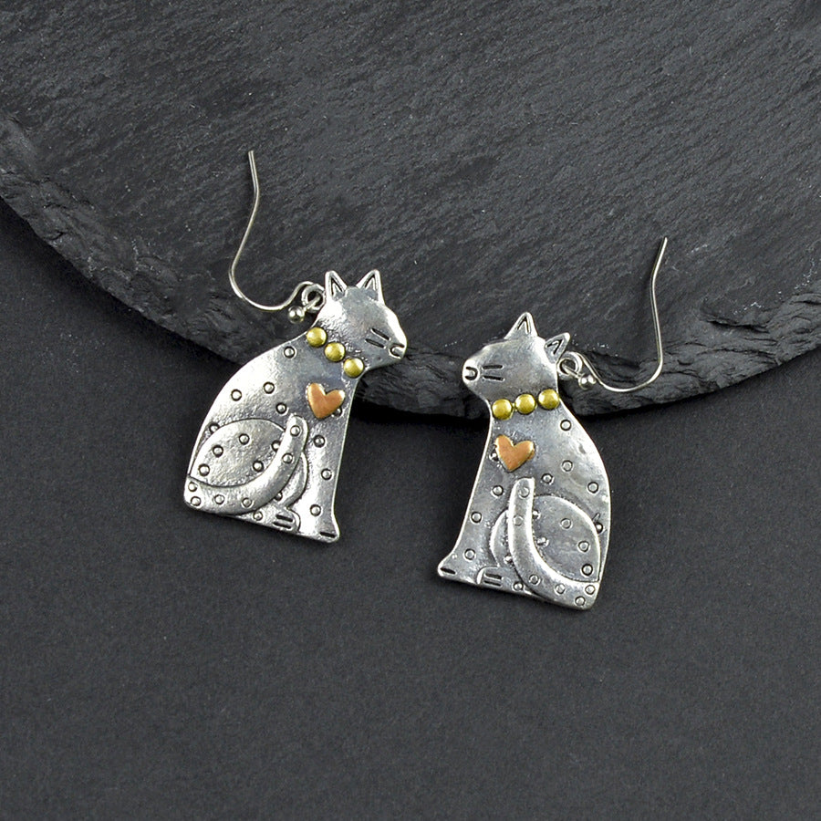 Wholesale Antique Silver Cat Earrings Cute Pet Shape Boutique Jewelry Accessory For Gift And Resale