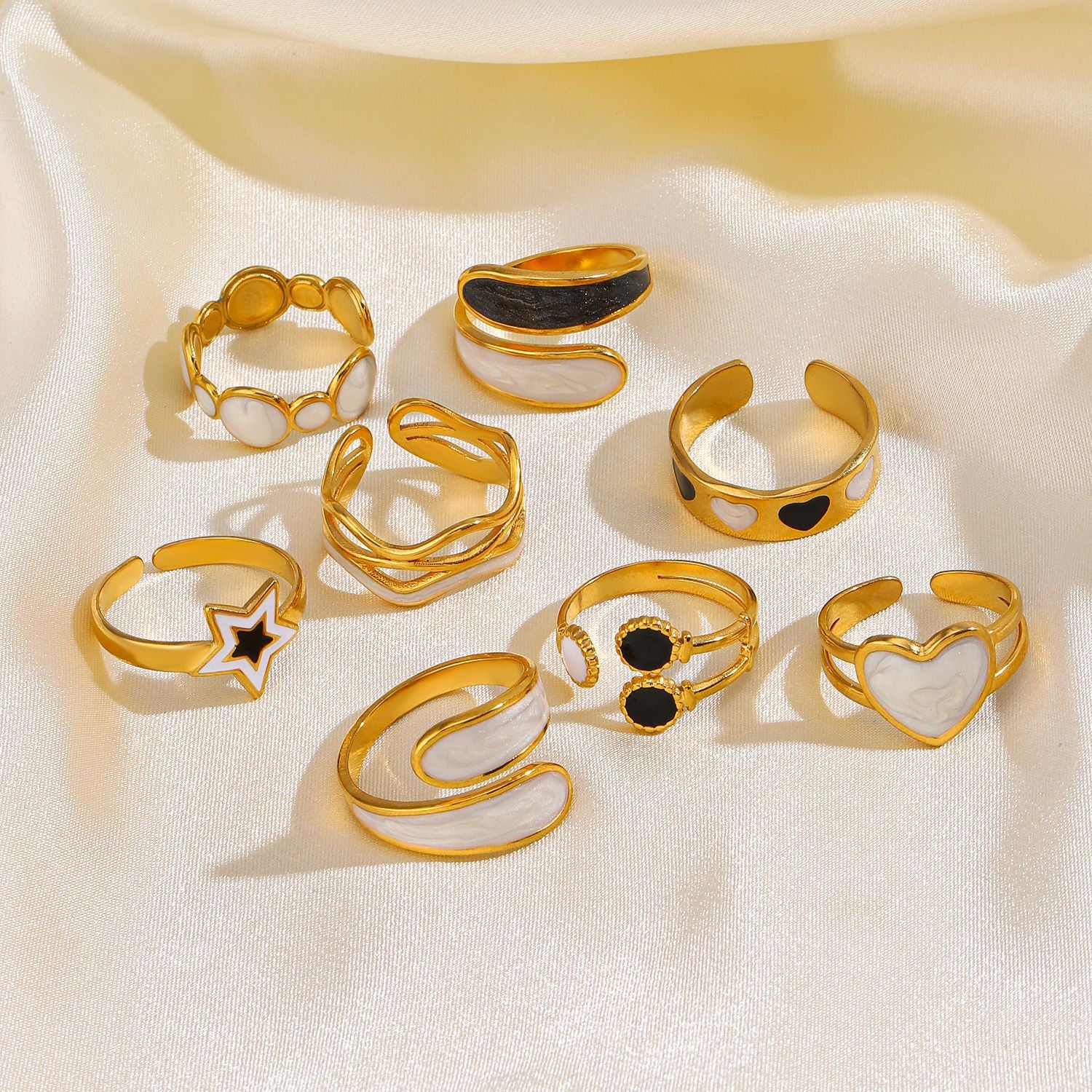 Wholesale White Oil Drip Stainless Steel Rings Five-pointed Star Love Geometric Ring ACC-RS-JiaLi004