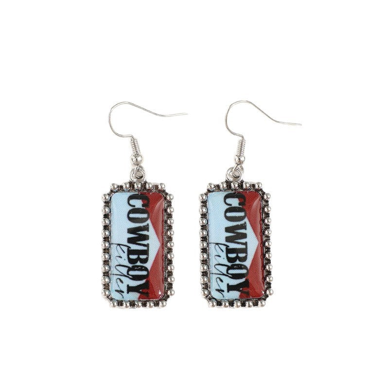 Wholesale Vintage Distressed Cowboy Letter Earrings,  Western Style Fashion Accessory for Women