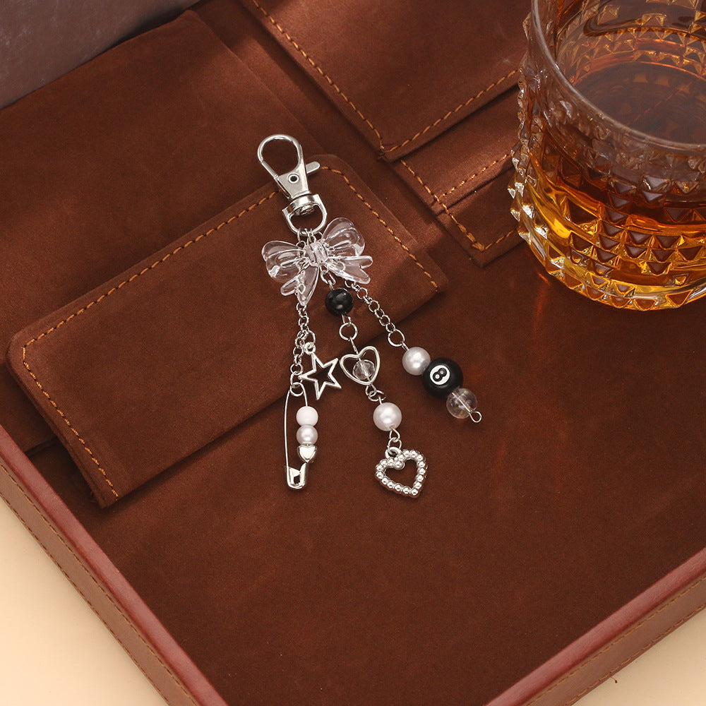 Wholesale Billiard Black 8 Keychain Pendant Acrylic Heart Bead Bow Charm Fashion Decorative Accessory Gift