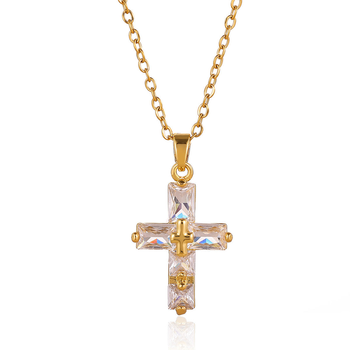 Wholesale Gold-plated zircon cross necklace