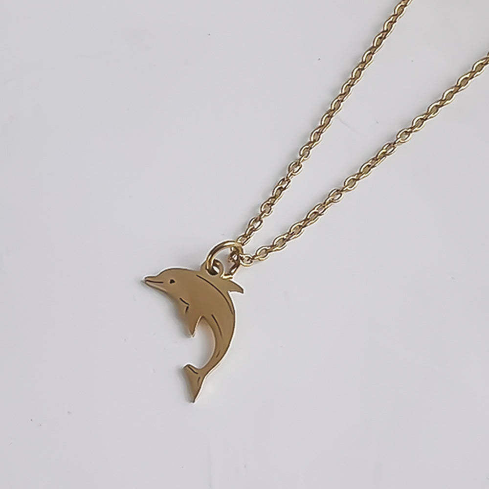 Wholesale Stainless Steel Ocean Series 18K Gold Fishtail Dolphin Pendant Necklaces ACC-NE-Youbi007