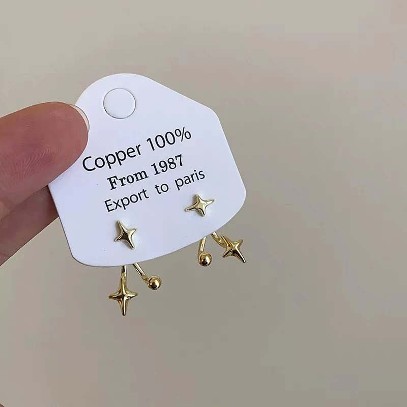Wholesale Trendy Four-Pointed Star Back Hanging Earrings Copper Electroplated Fashion Accessory for Women