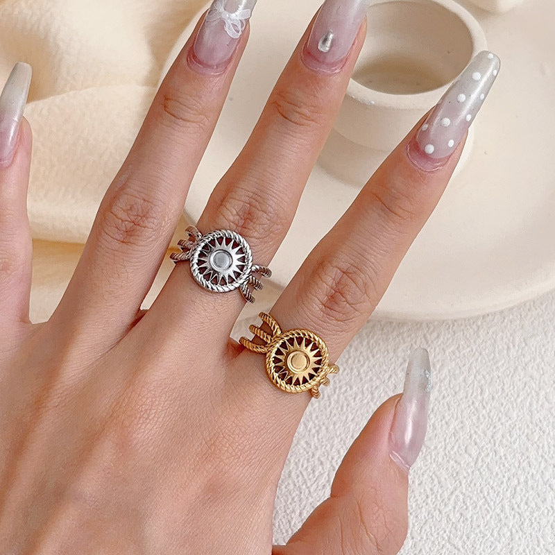 Wholesale Stainless Steel Polished Electroplated Open Ring with Stone Inlay Retro Design Everyday Wear