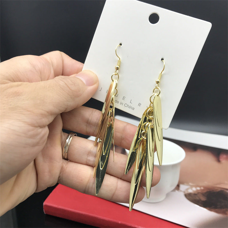 Wholesale Slender Willow Leaf Metal Electroplated Long Earrings ACC-ES-FX050