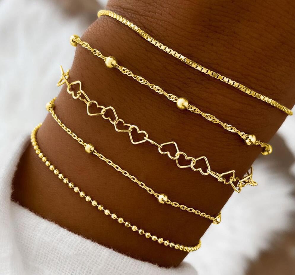 Wholesale 6Pcs Boho Minimalist Multi Layer Chain Bracelets For Women Electroplated Zinc Alloy Fashion Jewelry Accessory Great For Gift