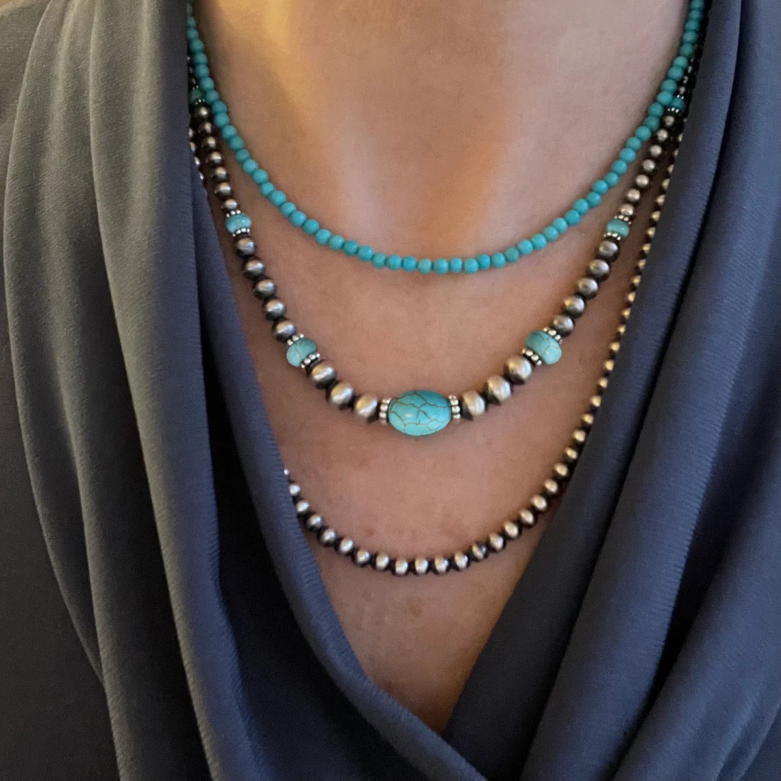 Wholesale Navajo-Style Turquoise Necklace Set,  Antique Tin Bead Choker for Women,  Fashion Gift