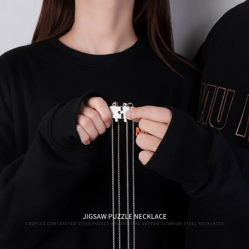 Wholesale Puzzle Necklace  Hip-Hop Titanium Steel Chain Not Falling Couple Pendant Necklaces