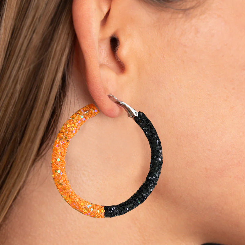 Wholesale 2pairs/pack Sports Cheerleading Big Hoop Sequins Shiny Earrings ACC-ES-HY122
