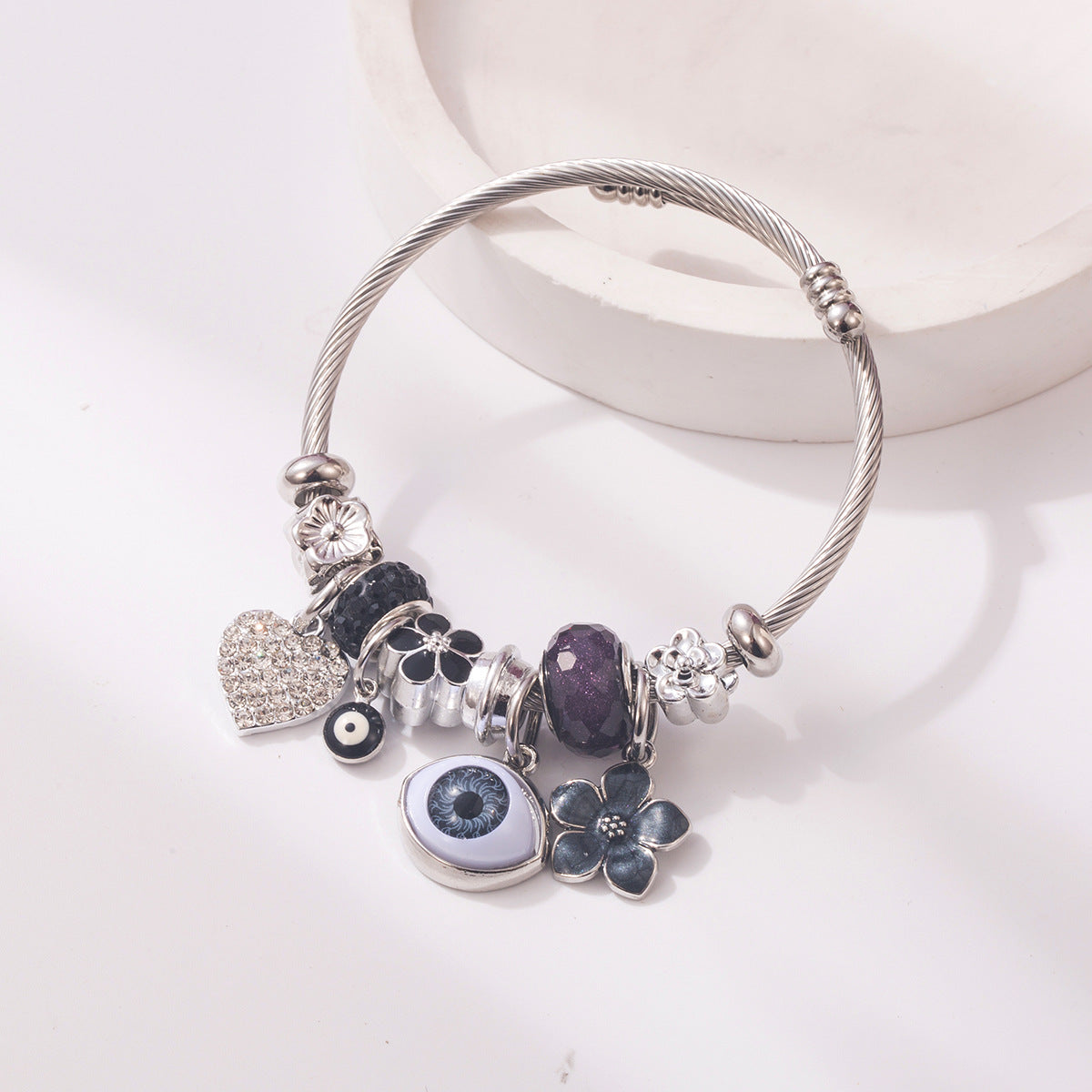 Wholesale Zircon Evil Eye Heart Flower Charm Bracelet For Women Trendy Fashion Accessory Boutique Resale Jewelry Gift