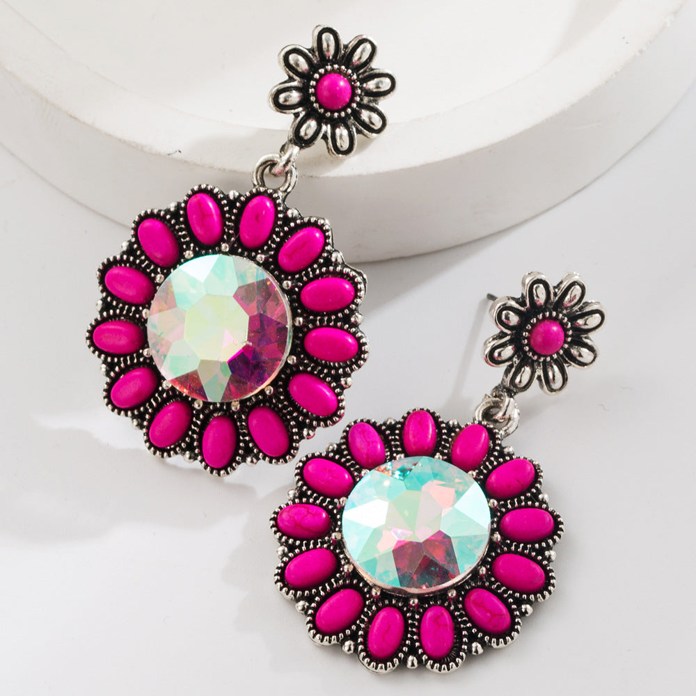 Wholesale Alloy Retro Turquoise Earrings with Glass Diamonds - Trendy Fashion Accessory