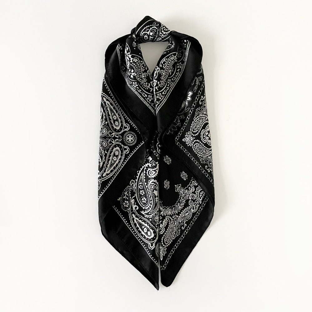 Wholesale Black and White Cashew Flower Silk  Scarf