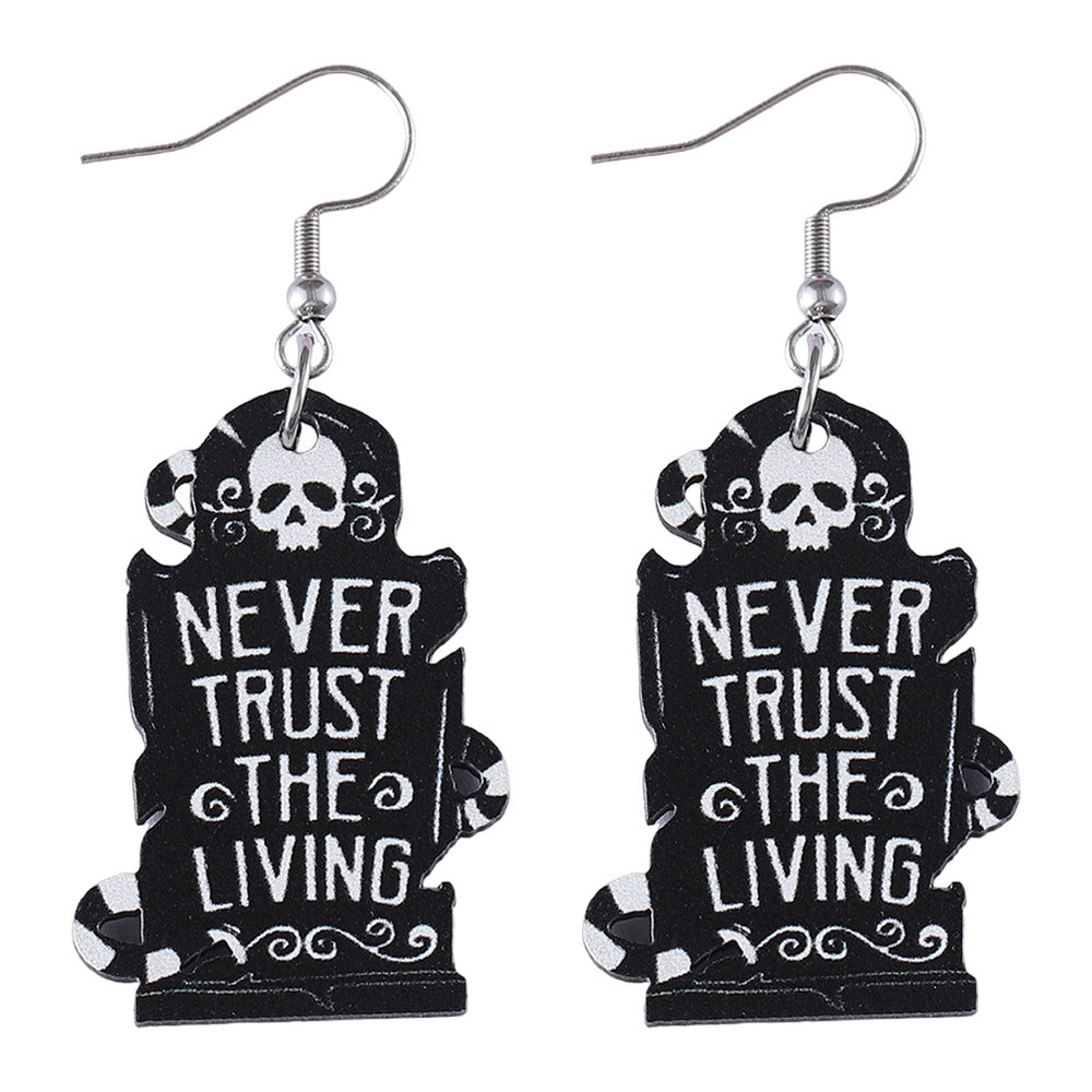 Wholesale Halloween Skull Tombstone Pendant Wood Earrings