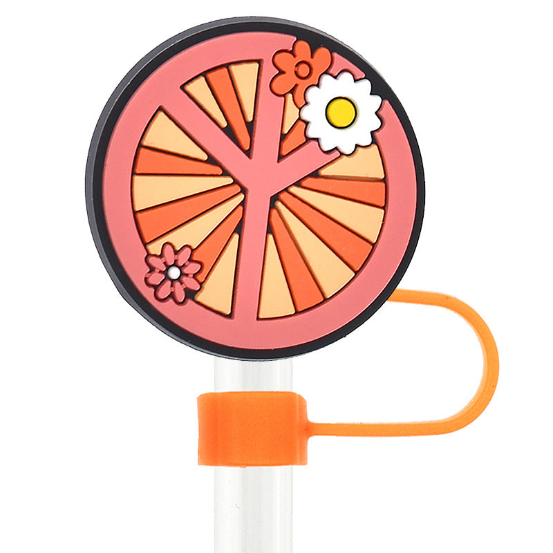 Wholesale Random 100pcs Love and Peace 10mm PVC Soft Straw Tube Cap ACC-SCR-RYY089