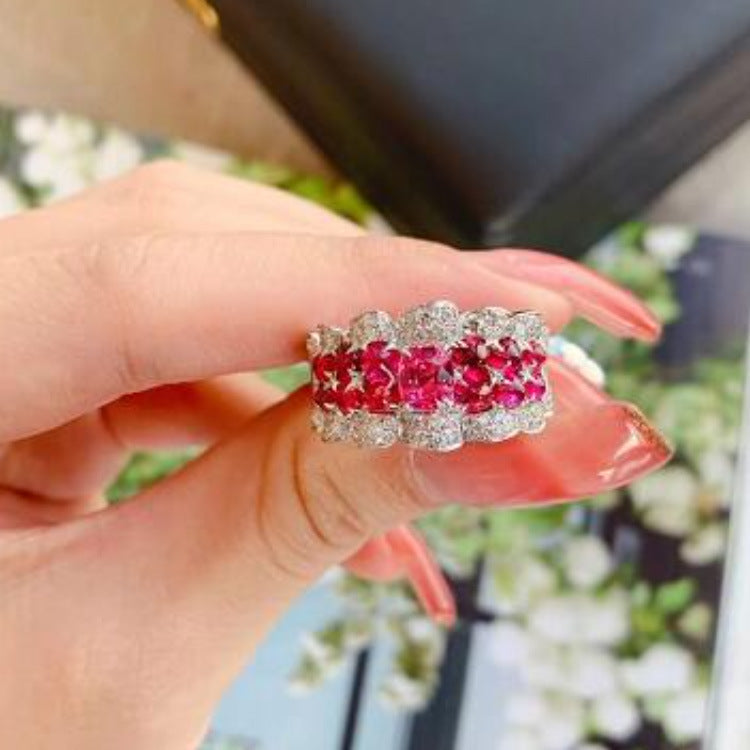 Wholesale red corundum pigeon red blood treasure Retro Row Diamond ring