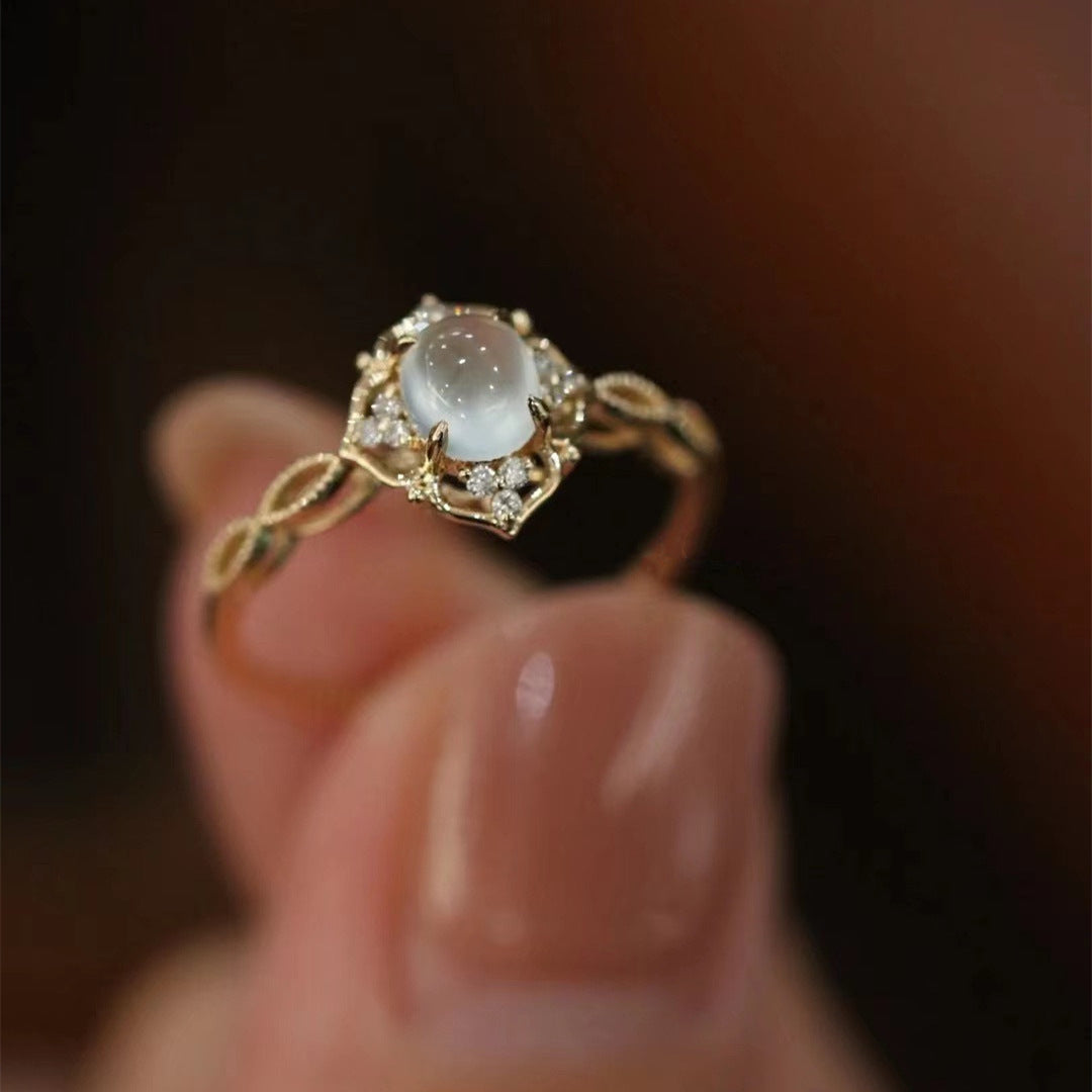 Wholesale White Chalcedony Egg Ring Copper Open Ring Zircon Gift for Her