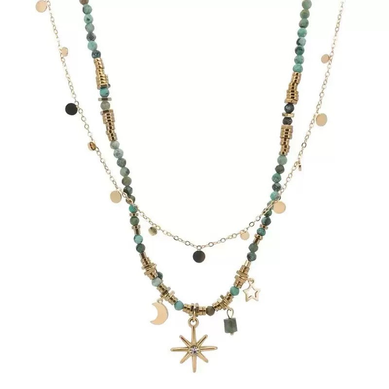 Wholesale Bohemian Blue Beaded Stacked Choker Necklace