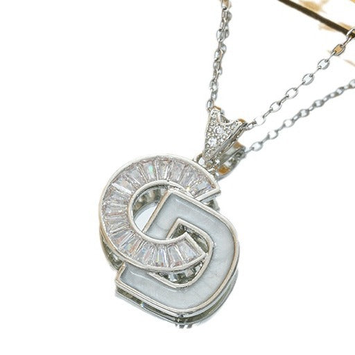 Wholesale Titanium Steel Alphabet Letter Zircon Earring &  Necklace Set for Women Jewelry Accessory