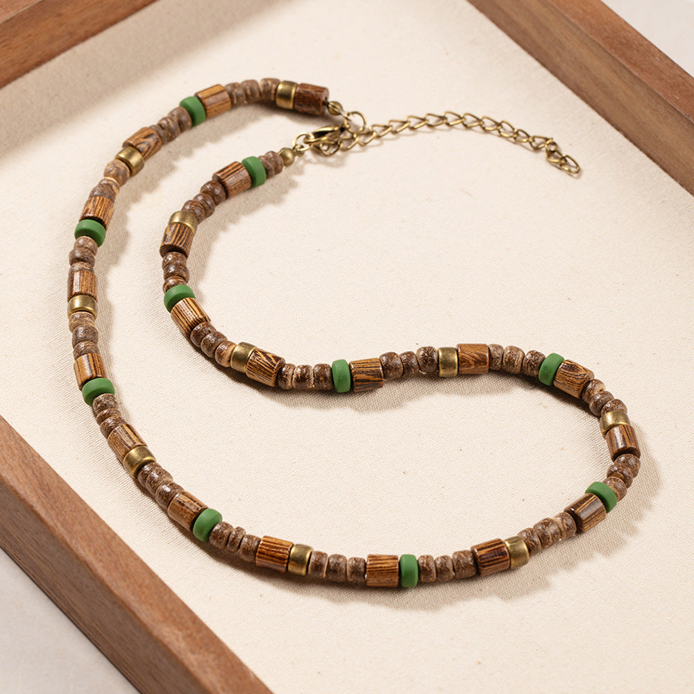 Wholesale Men' s Bohemian Wood Necklace with Zinc Alloy Pendant Retro Summer Gift