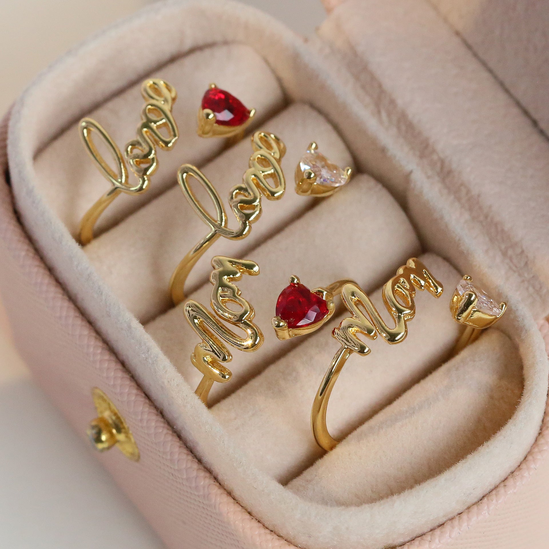 Wholesale  White Zirconium Red Heart Zircon Mother  Mother's Day Gift Opening Ladies Ring