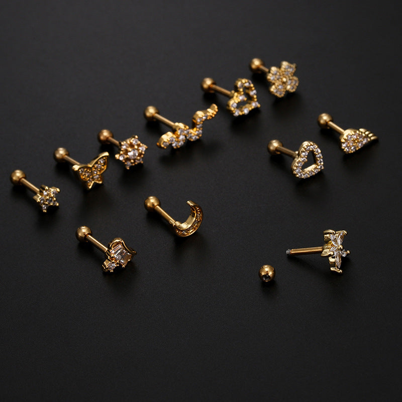 Wholesale Micro-intact zircon heart moon stainless steel stud earrings