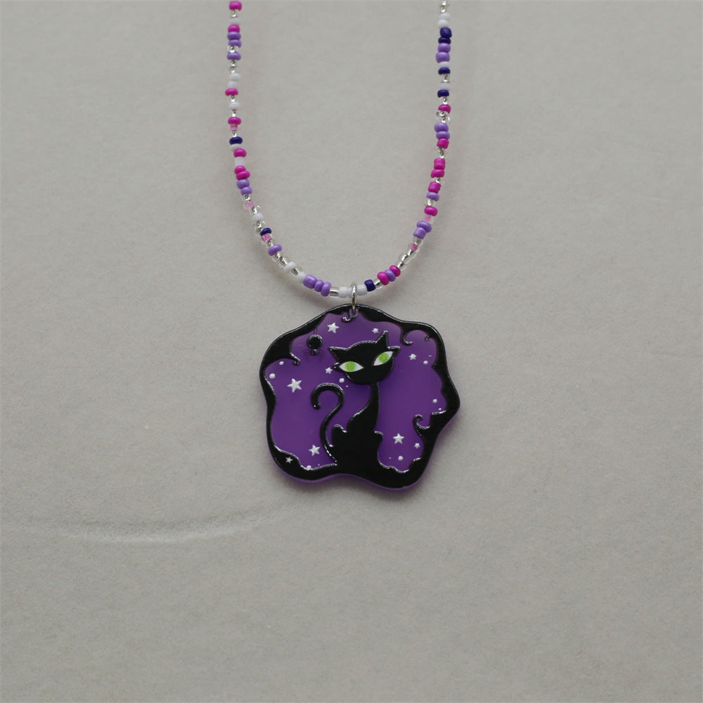 Wholesale  Halloween Funny Ghost Cartoon Cute Pumpkin Pendant  Rice Bead Necklace