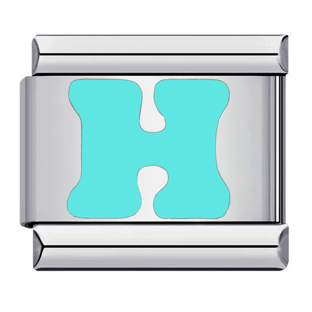 Wholesale Italian Charm Br Popular DIY Italian Modular Bracelet Titanium Steel Sky Blue English Letters Simple