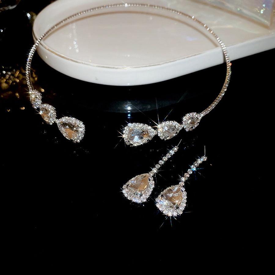 Wholesale  Light Luxury Water Drop Zircon Diamond Earrings Necklace