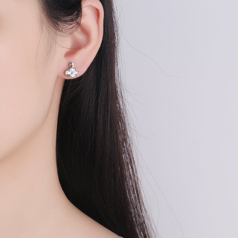 Wholesale Valentine's Day 925 Silver Swan Earrings