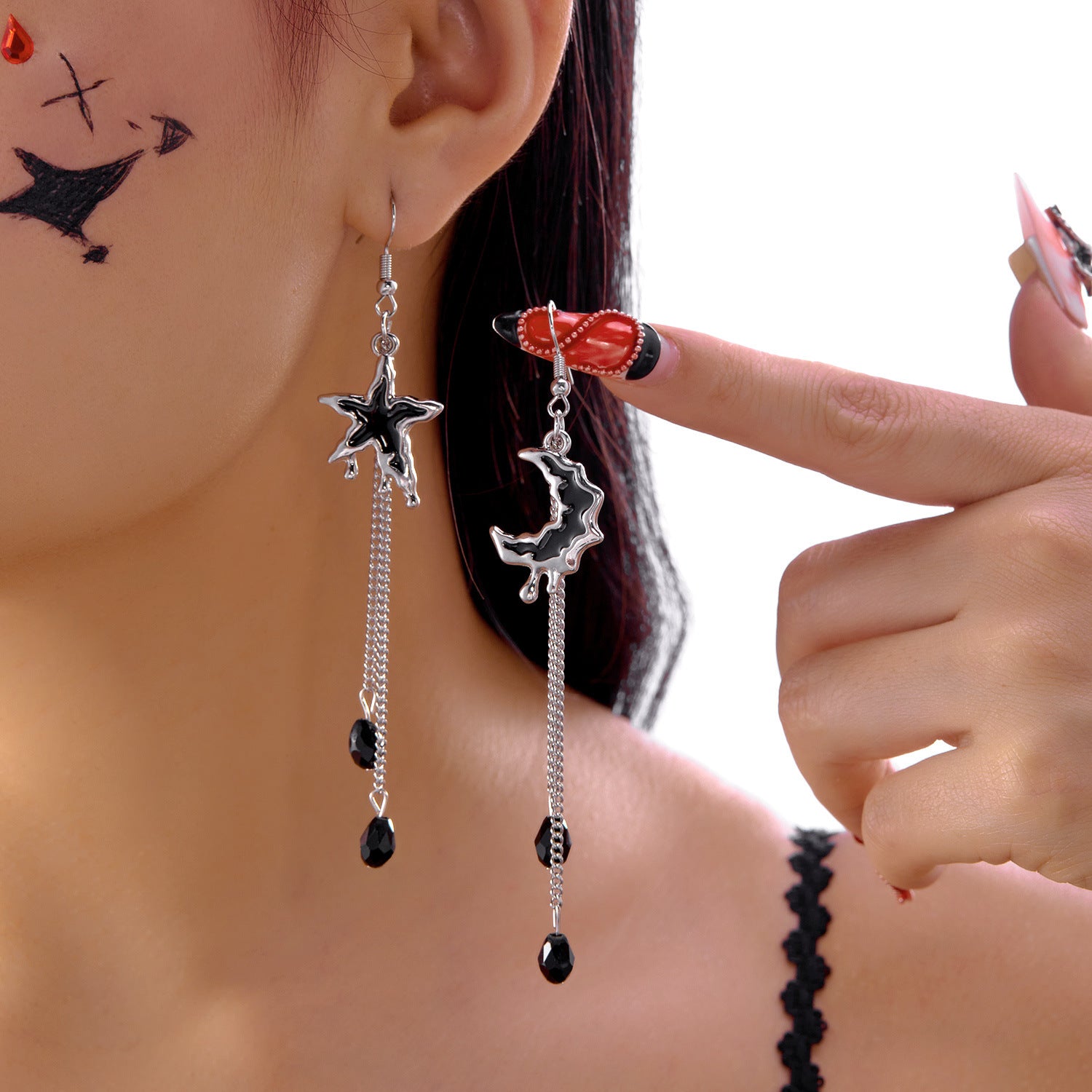 Wholesale Dark Gothic Bat Crystal Pendant Earrings Party Wear Fashion Accessory