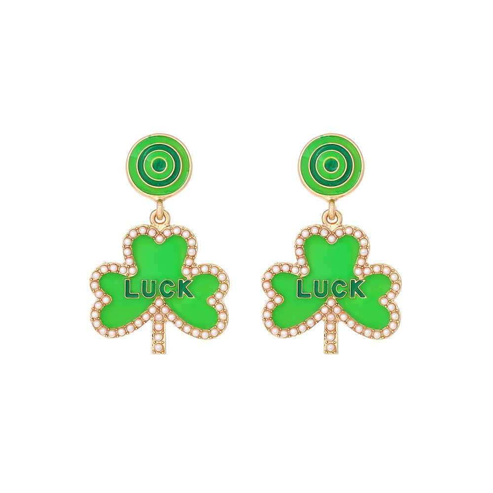 Wholesale St. Patrick's Day Clover Alloy Earrings