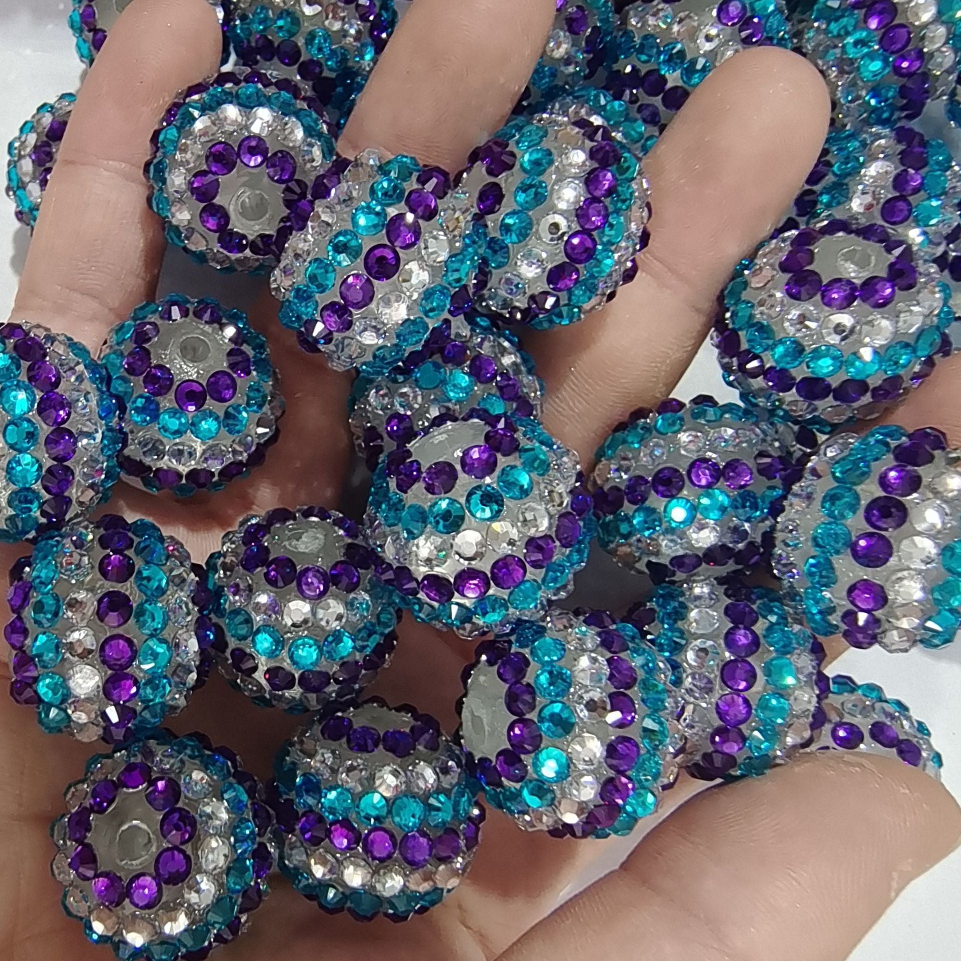 Wholesale 5pcs Mermaid Blue White Purple Stripes 16MM-22MM Resin Diamond Beads ACC-BDS-NiJia061