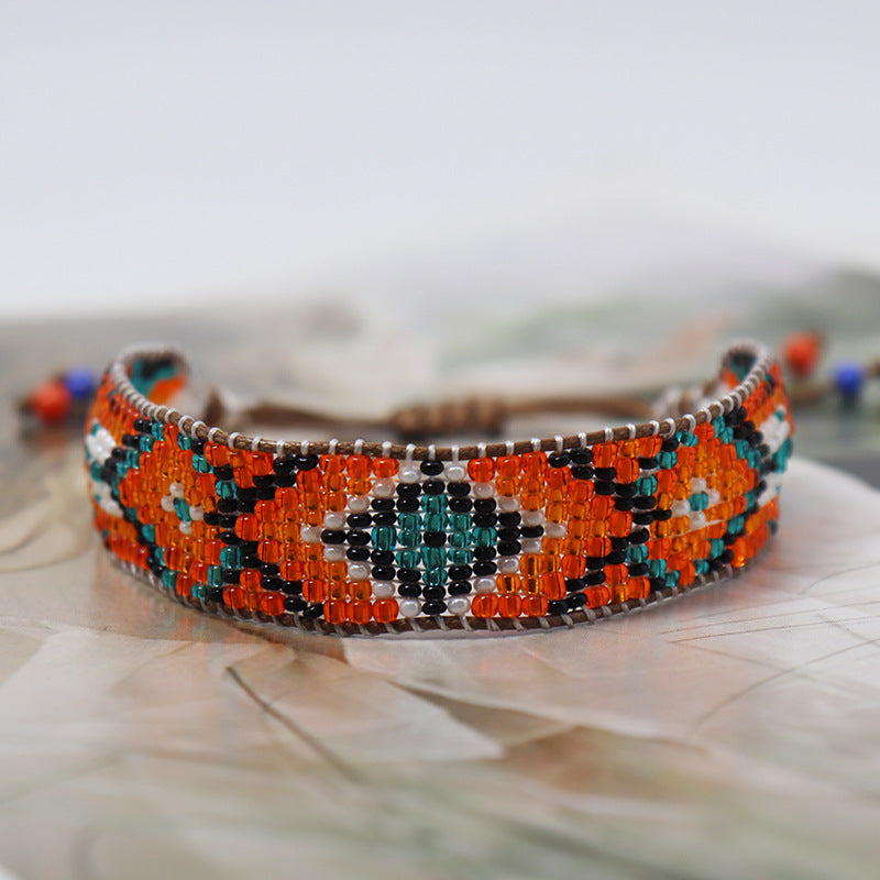 Wholesale Bohemian Geometric Gradient Rice Beads Colorful Braided Bracelet