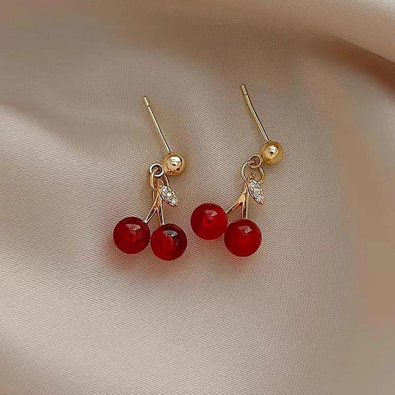 Wholesale 925 silver red cherry necklaces earrings