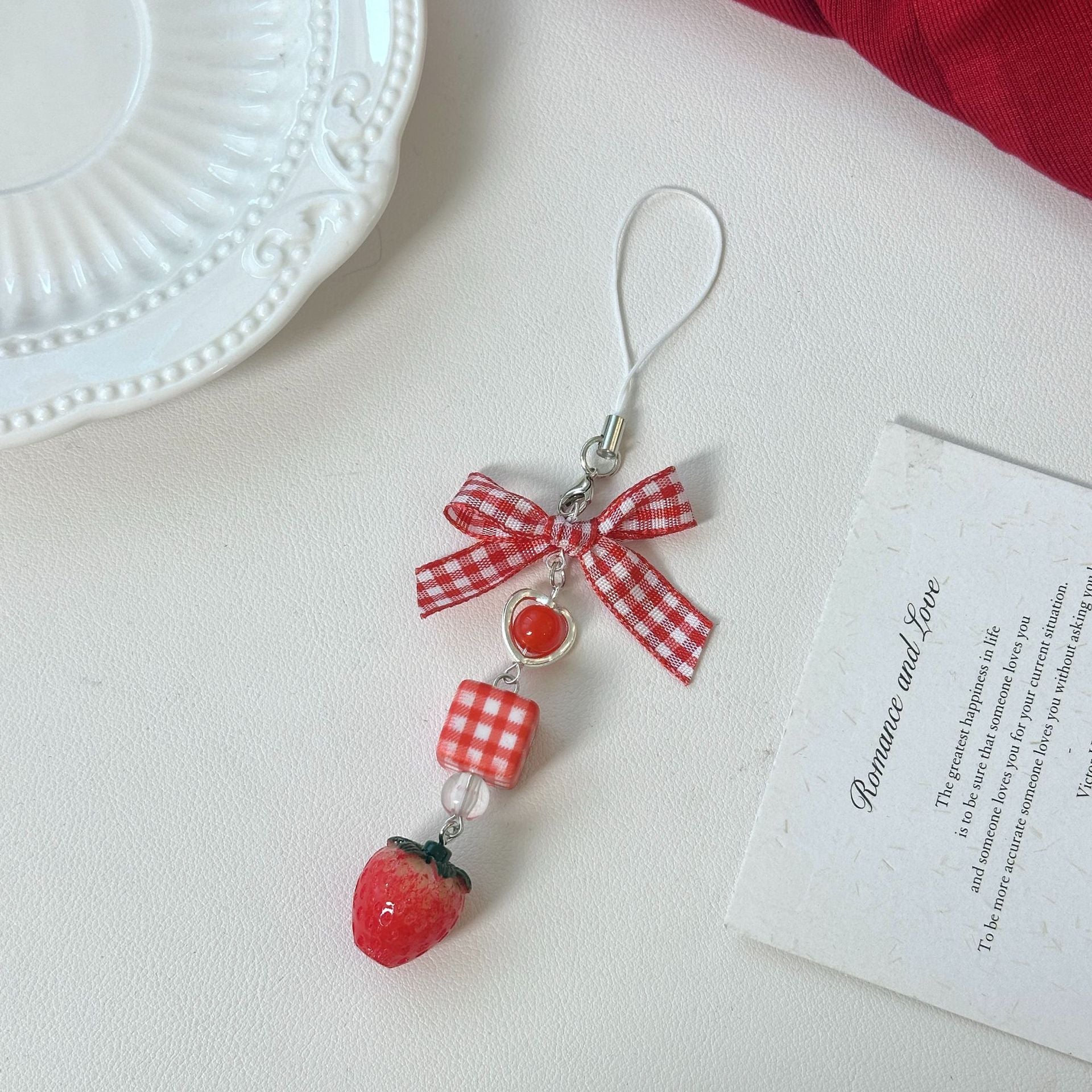 Wholesale  Strawberry Bow Beaded Keychains