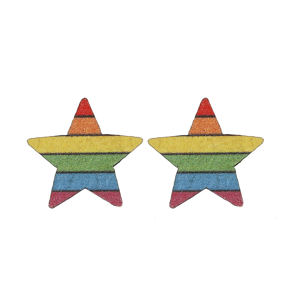 Wholesale Rainbow Heart Star Flag Wood Earrings ACC-ES-ChuLian050