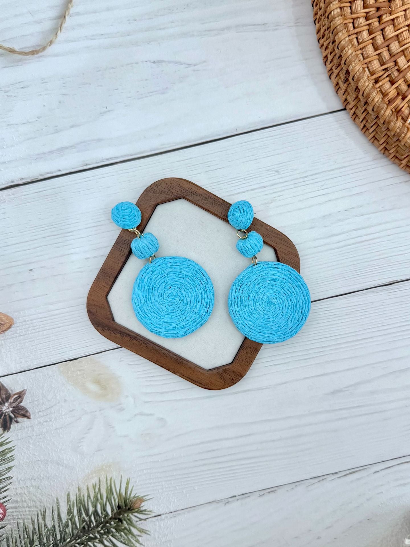 Wholesale  Ethnic Bohemian Beach Holiday Style Hand-woven Rafi Grass Long Earrings