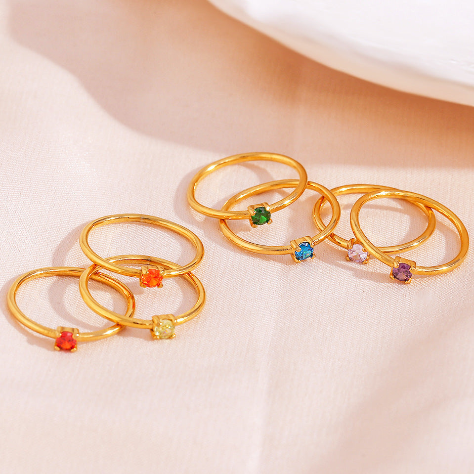 Wholesale 2PCS Titanium steel colored zircon ring