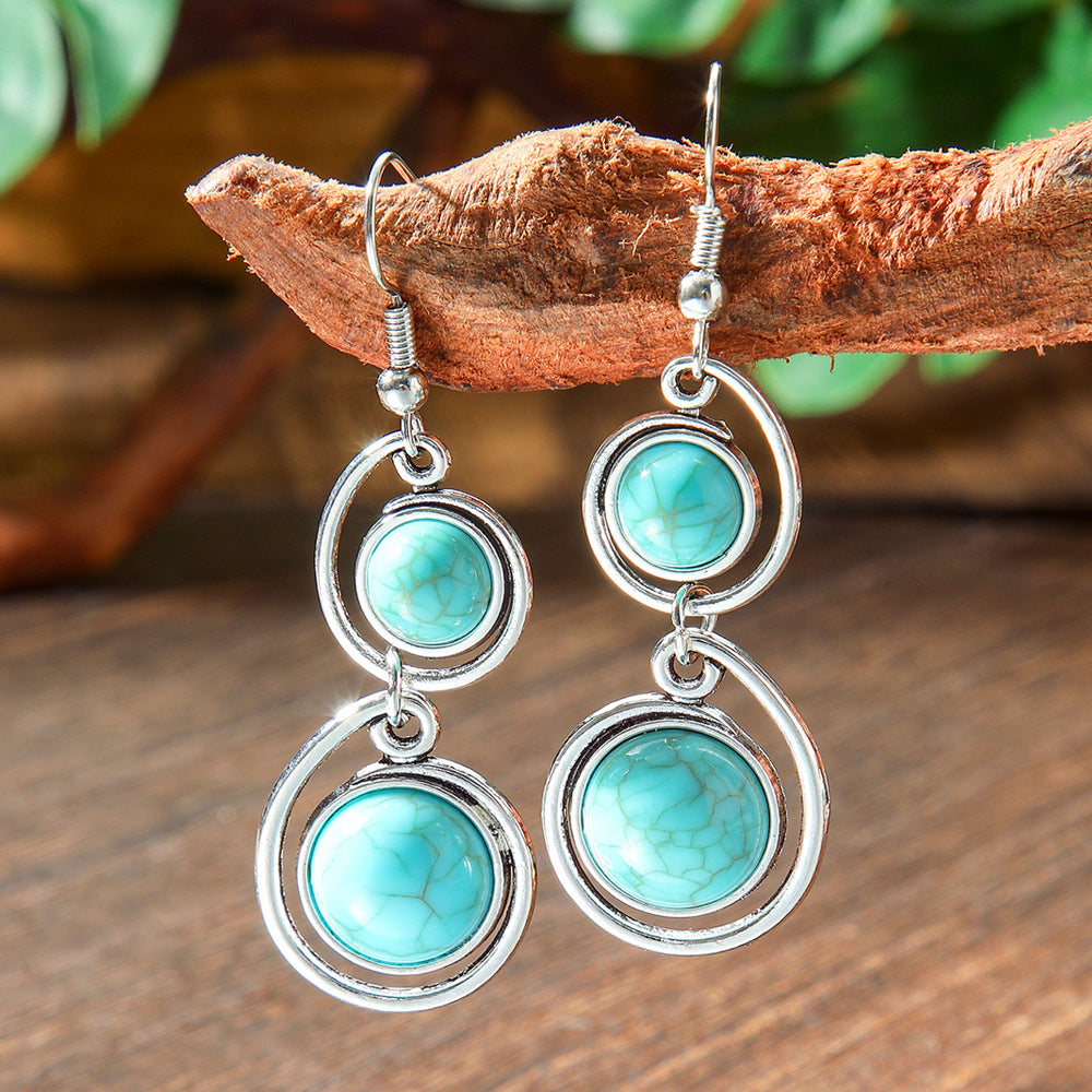 Wholesale Bohemian Geometric Turquoise Metal Earrings Fashion Accessory for Gift
