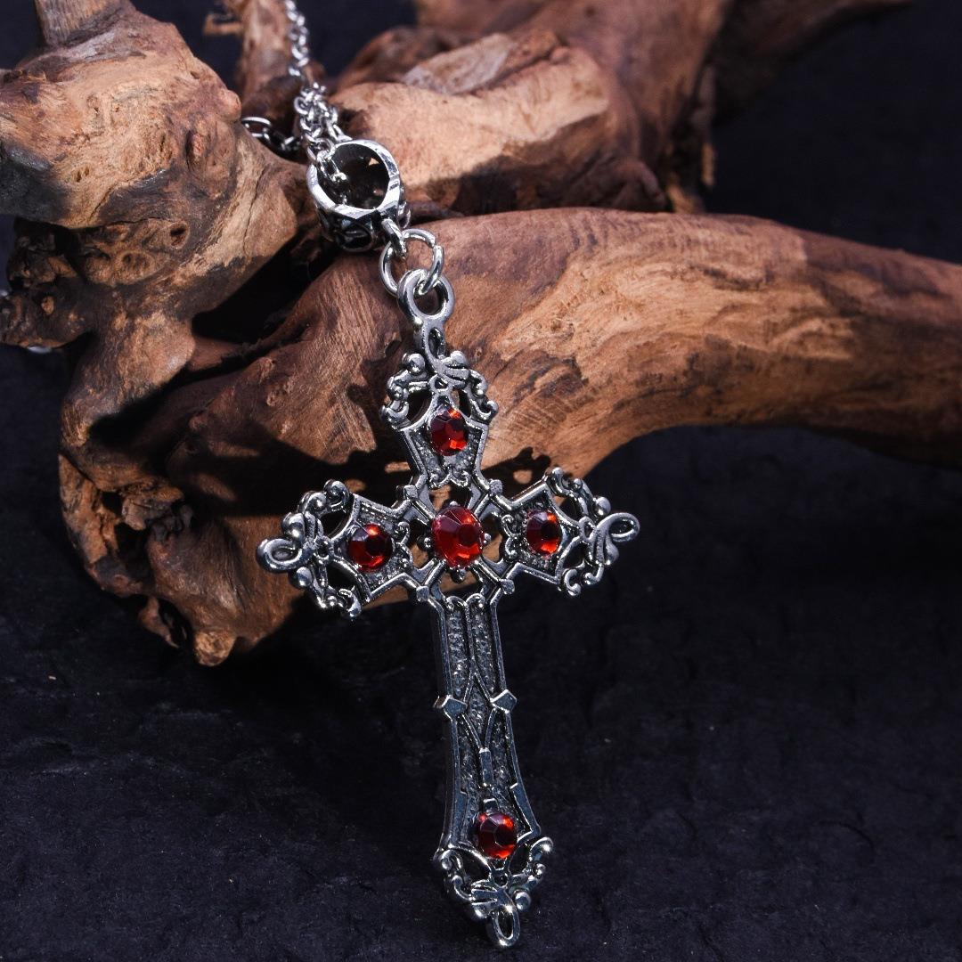 Wholesale Vintage Gothic Punk Style Gemstone Cross Pendant Necklaces ACC-NE-GaoTu002