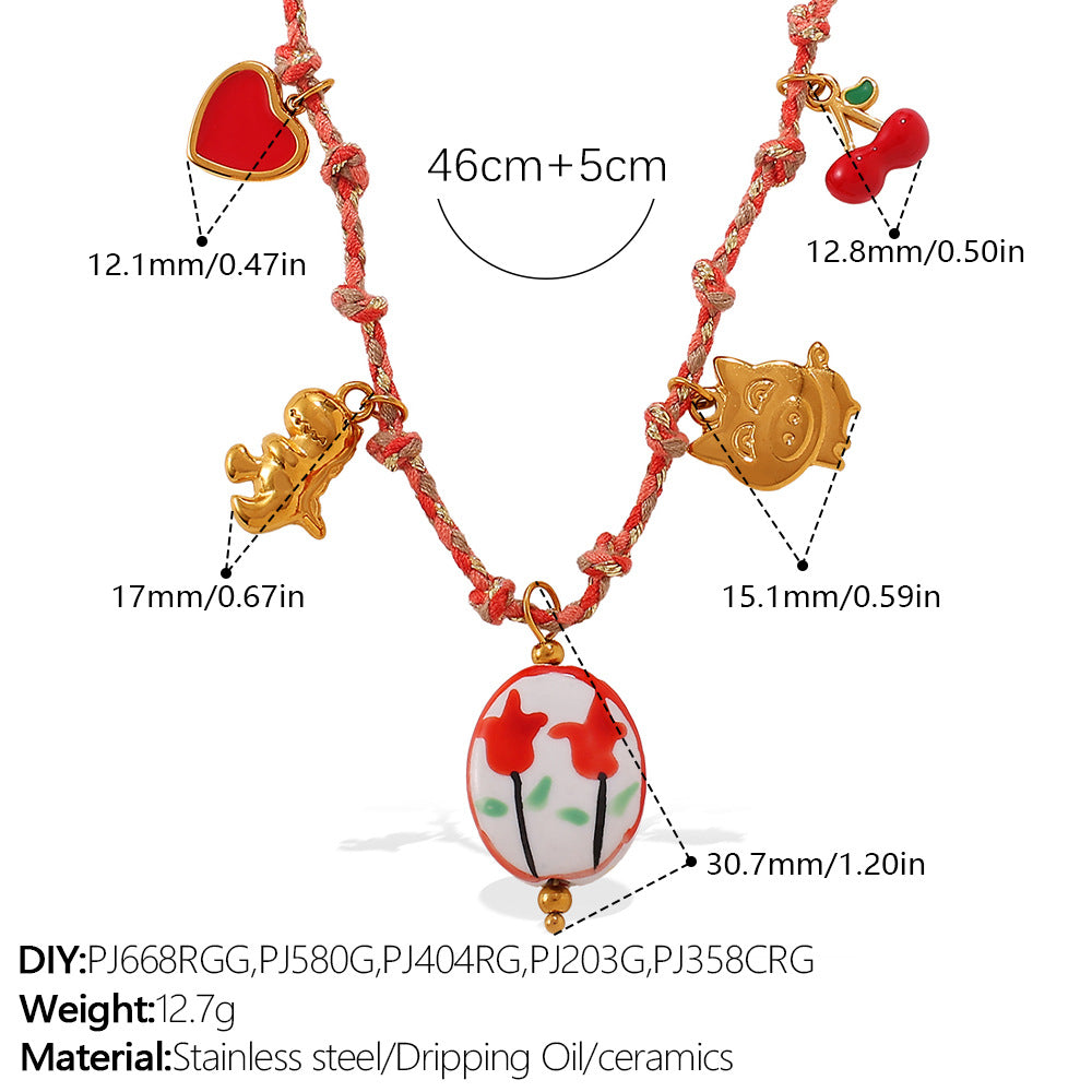 Wholesale DIY Pendant Bracelet Necklace Set — 18K Gold-Plated Stainless Steel — Strawberry &  Cherry Jewelry for Women